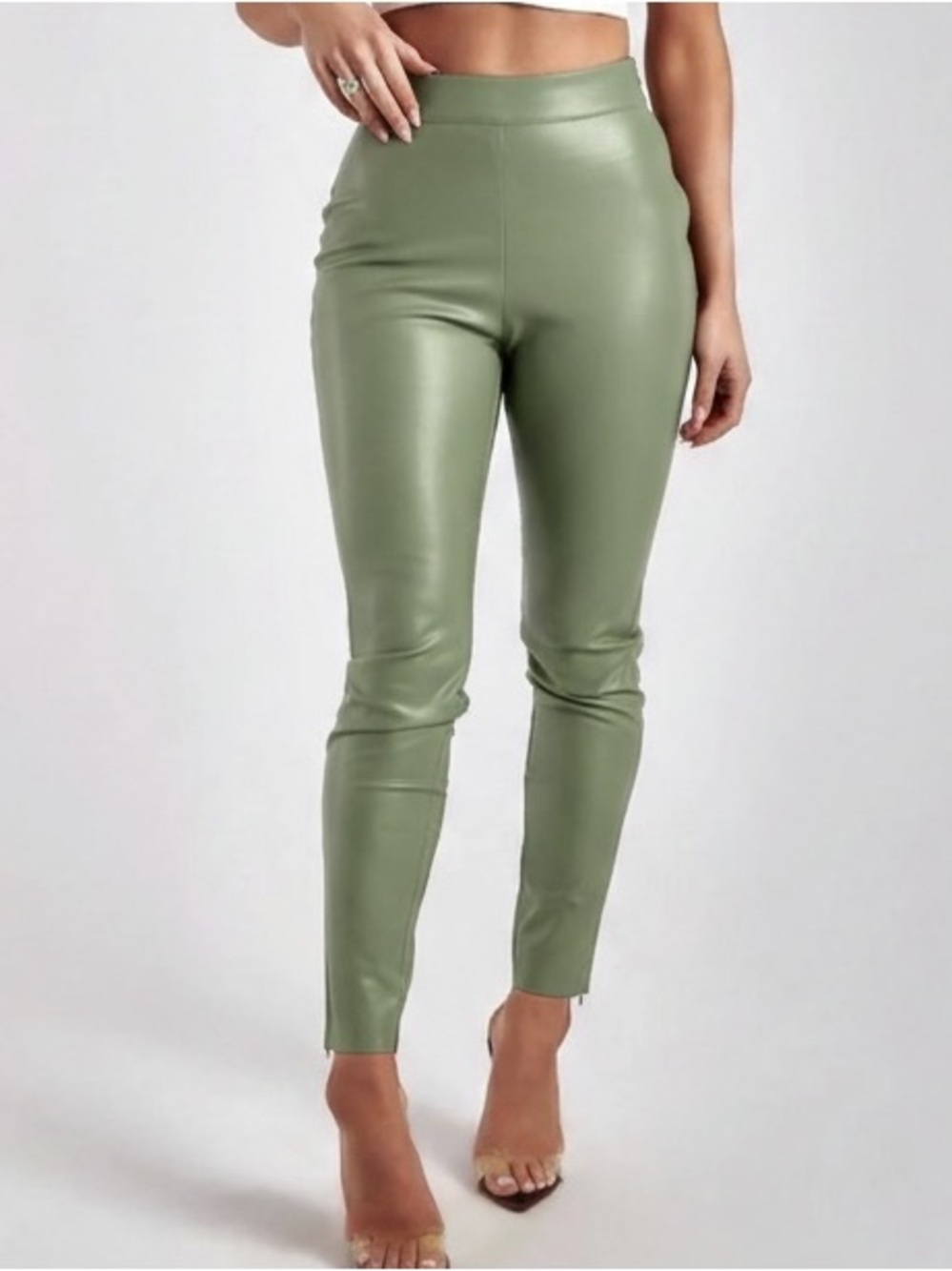 Meshki Shayla Skinny Faux Leather Split Pants Green NWT Small